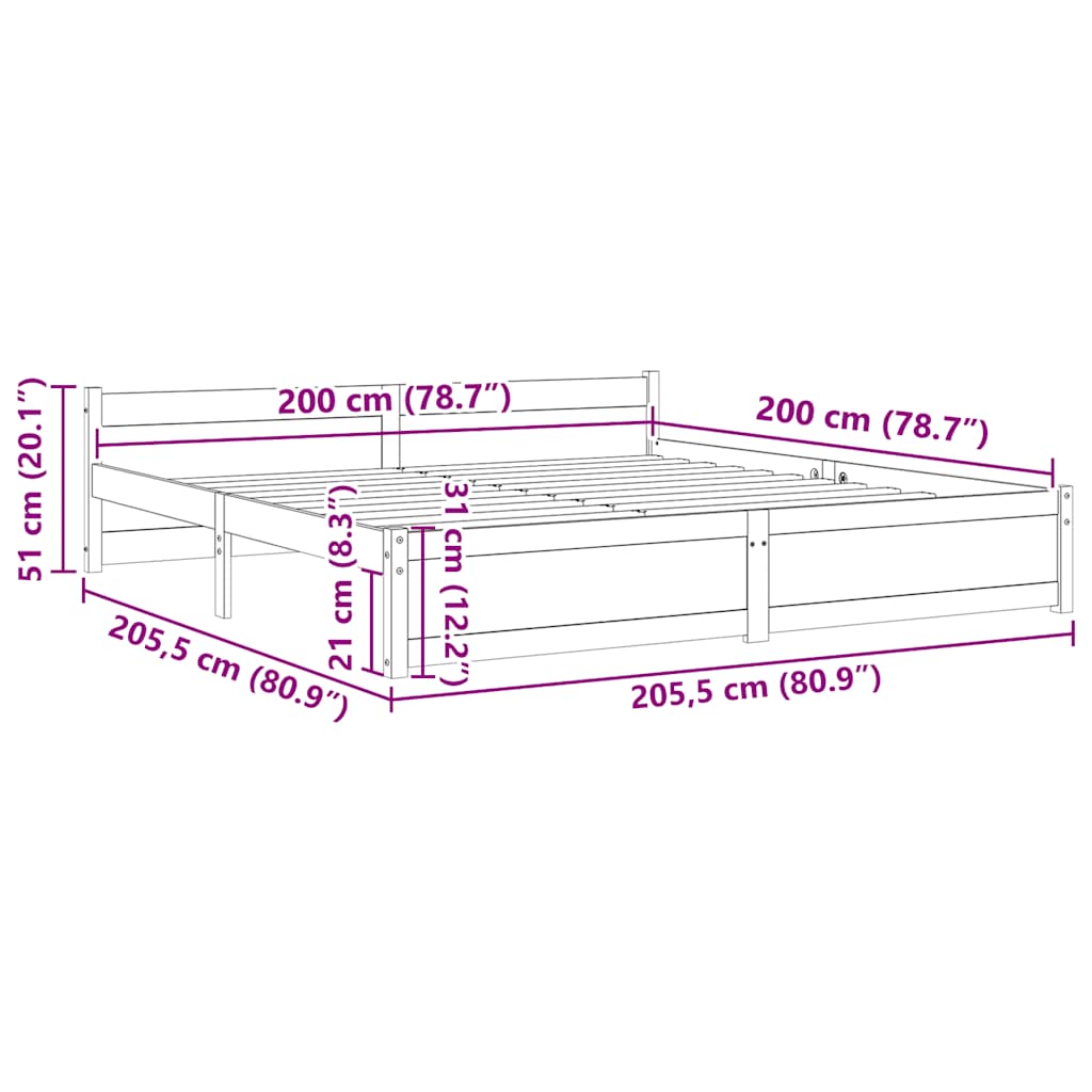 mézbarna tömör fa ágykeret 200x200 cm