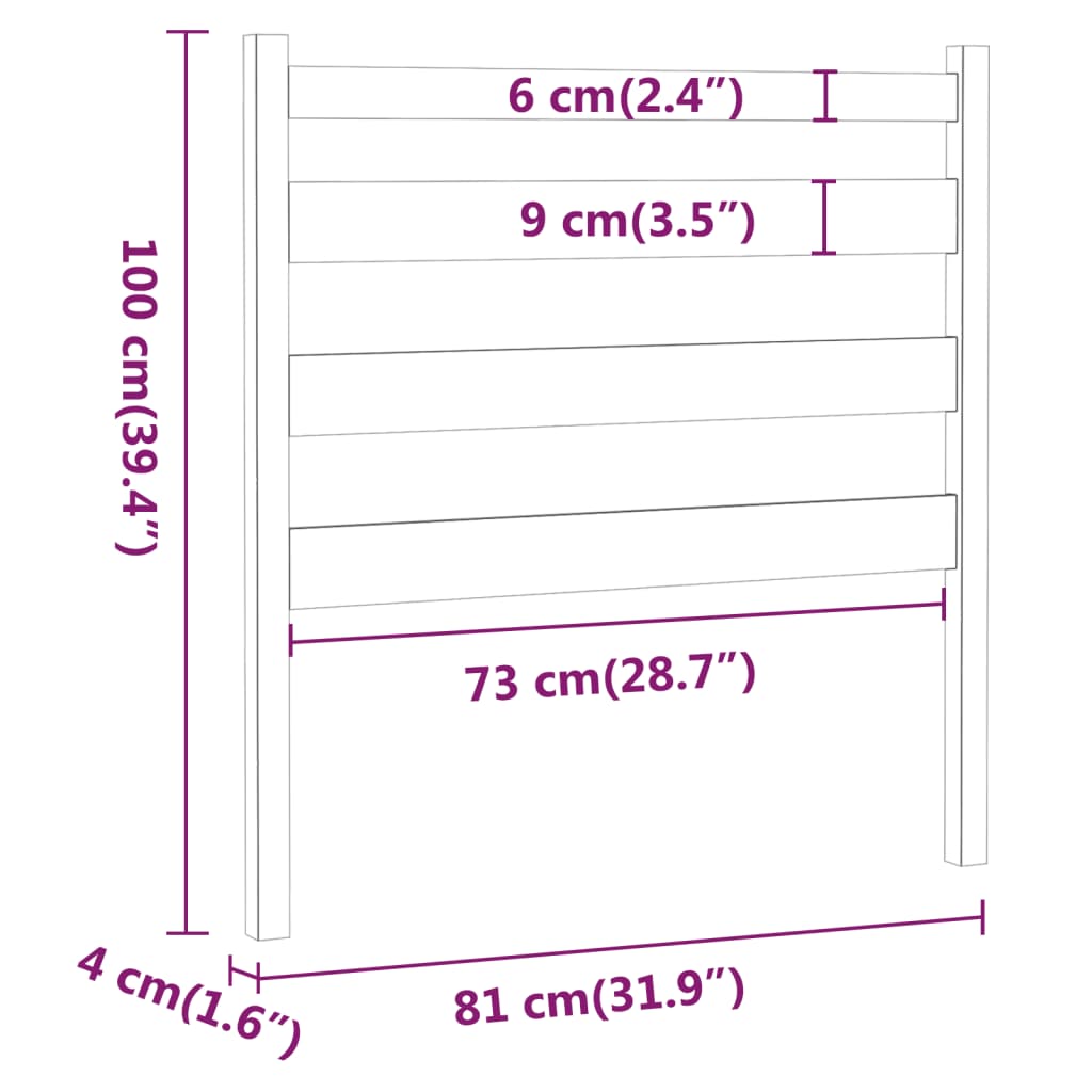 fekete tömör fenyőfa ágyfejtámla 81 x 4 x 100 cm