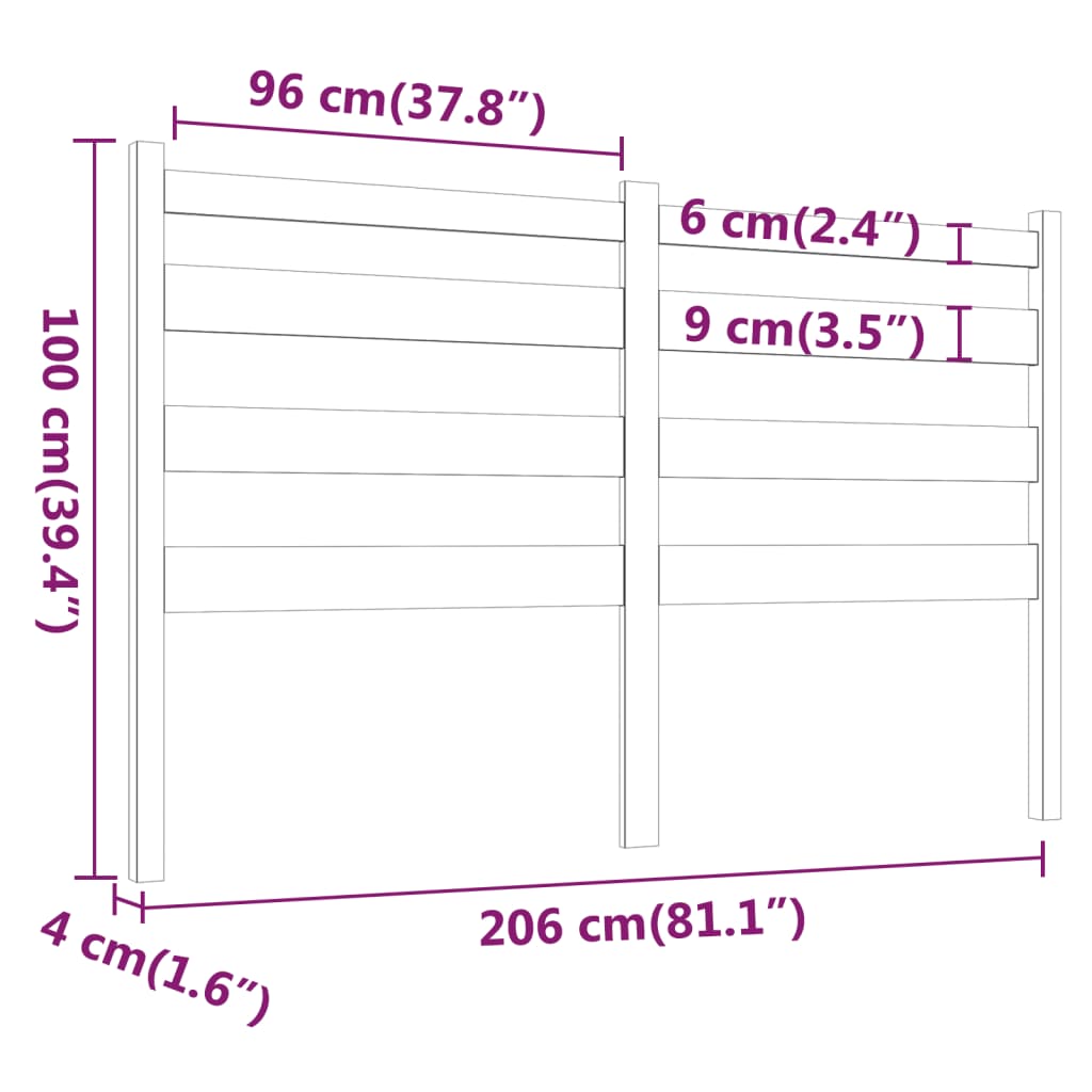 fekete tömör fenyőfa ágyfejtámla 206 x 4 x 100 cm