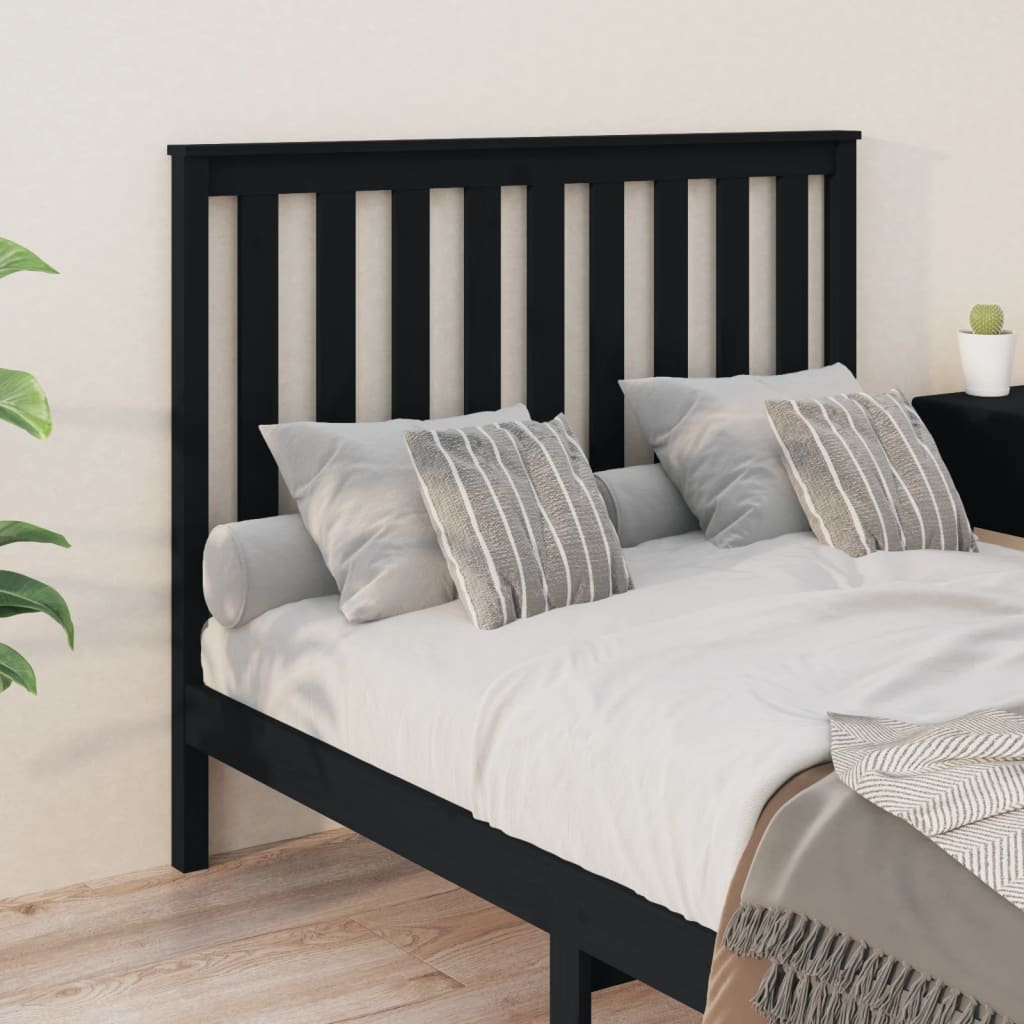 fekete tömör fenyőfa ágyfejtámla 126 x 6 x 101 cm