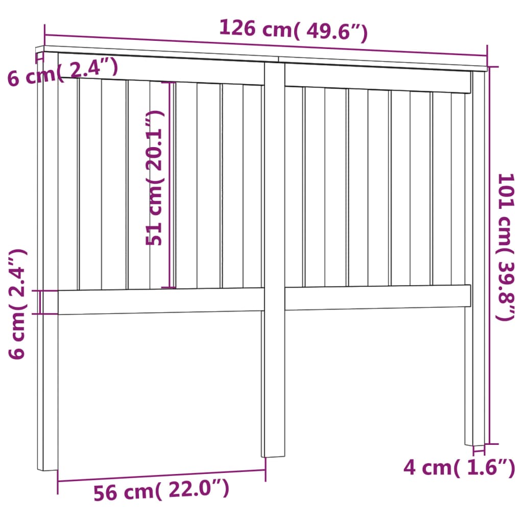 fekete tömör fenyőfa ágyfejtámla 126 x 6 x 101 cm