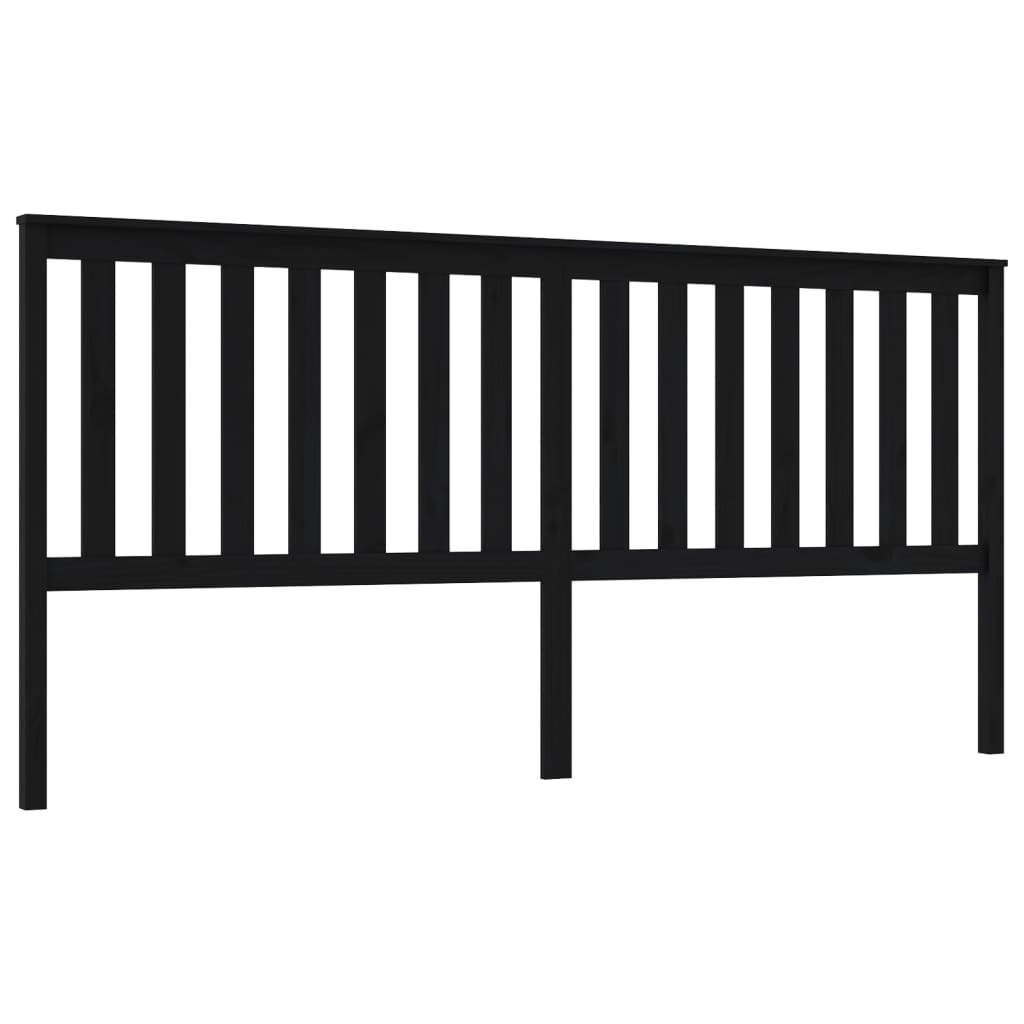fekete tömör fenyőfa ágyfejtámla 206 x 6 x 101 cm