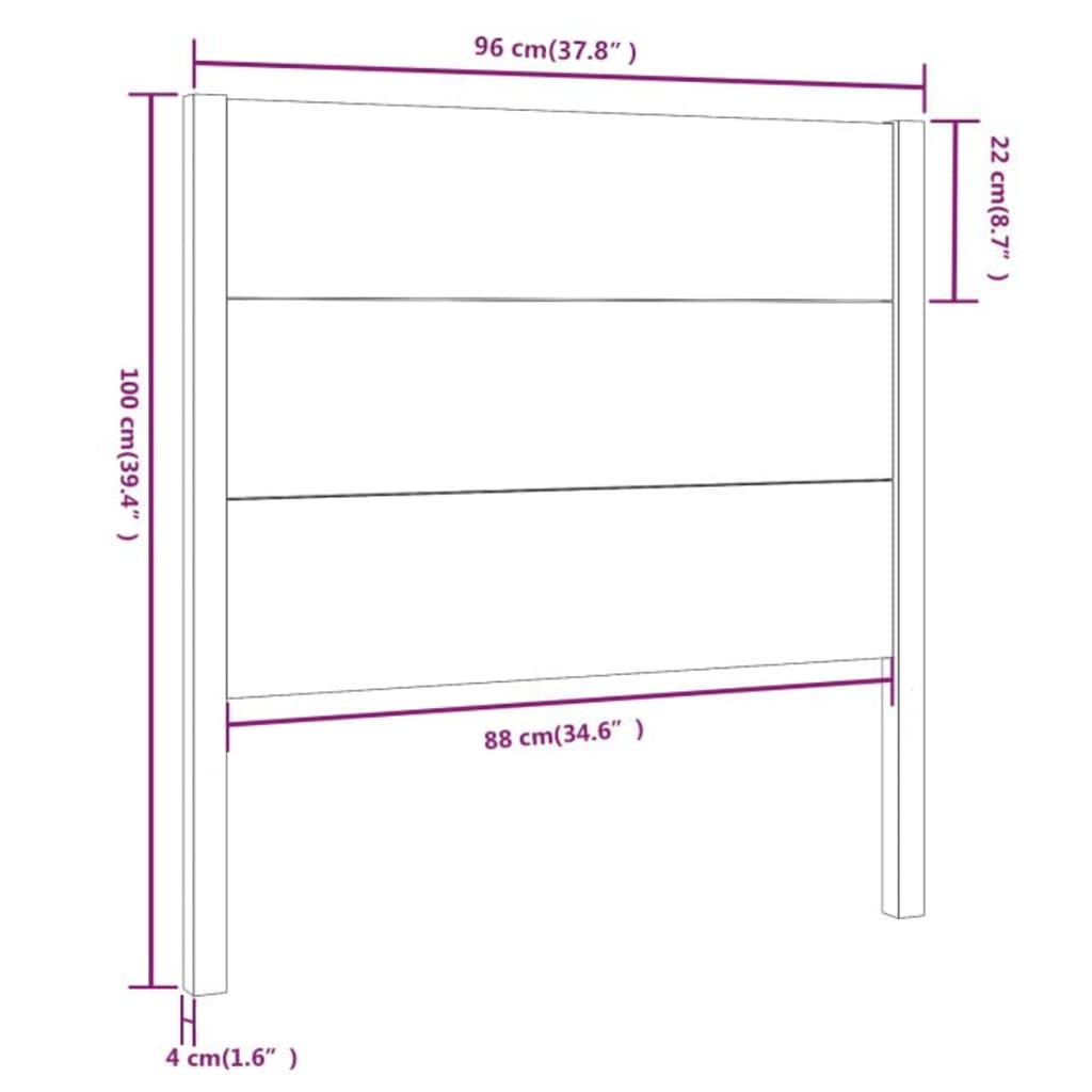 fekete tömör fenyőfa ágyfejtámla 96 x 4 x 100 cm