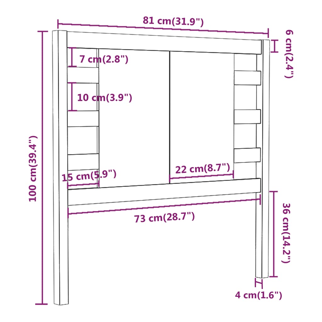 fekete tömör fenyőfa fejtámla 81 x 4 x 100 cm