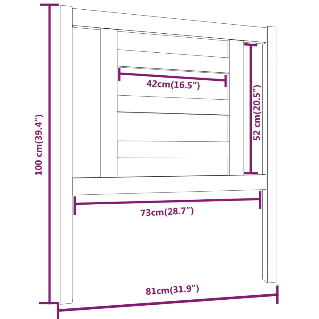 fekete tömör fenyőfa ágyfejtámla 81 x 4 x 100 cm