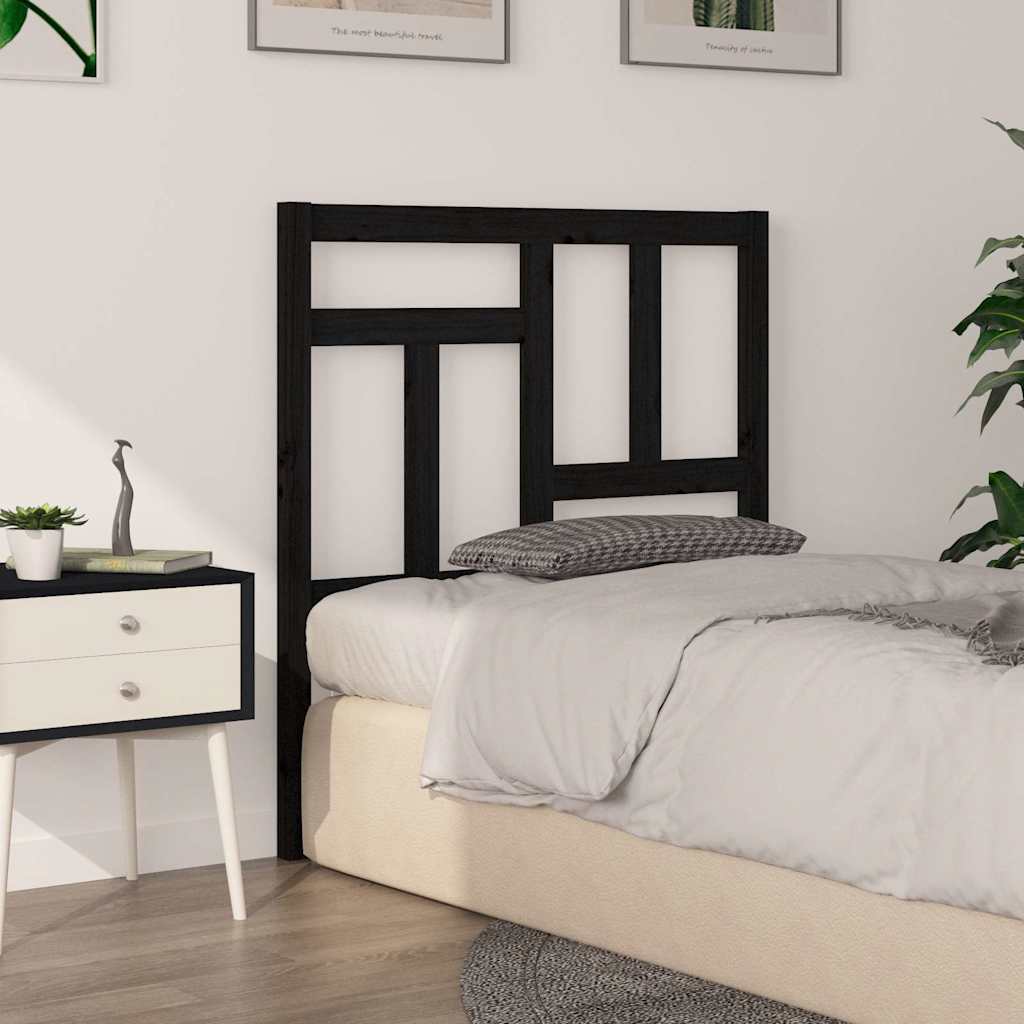 fekete tömör fenyőfa ágyfejtámla 95,5 x 4 x 100 cm