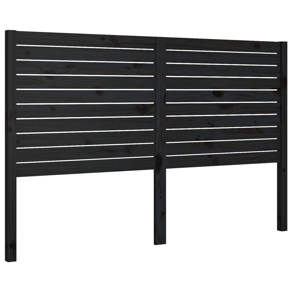fekete tömör fenyőfa ágyfejtámla 146 x 4 x 100 cm