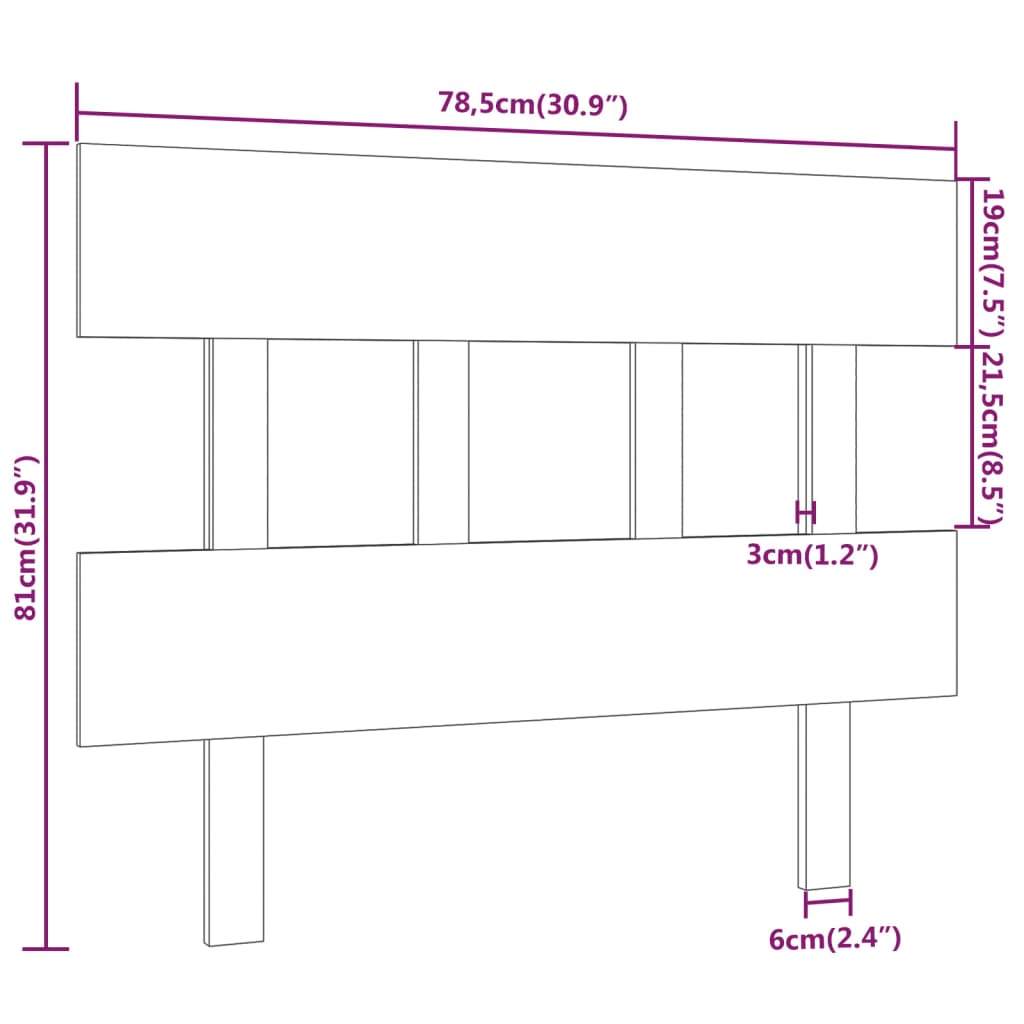 fekete tömör fenyőfa ágyfejtámla 78,5x3x81 cm