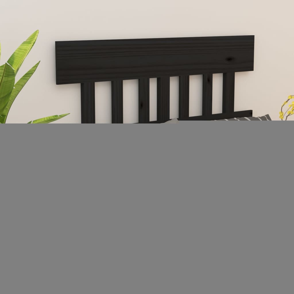 fekete tömör fenyőfa ágyfejtámla 123,5x3x81 cm