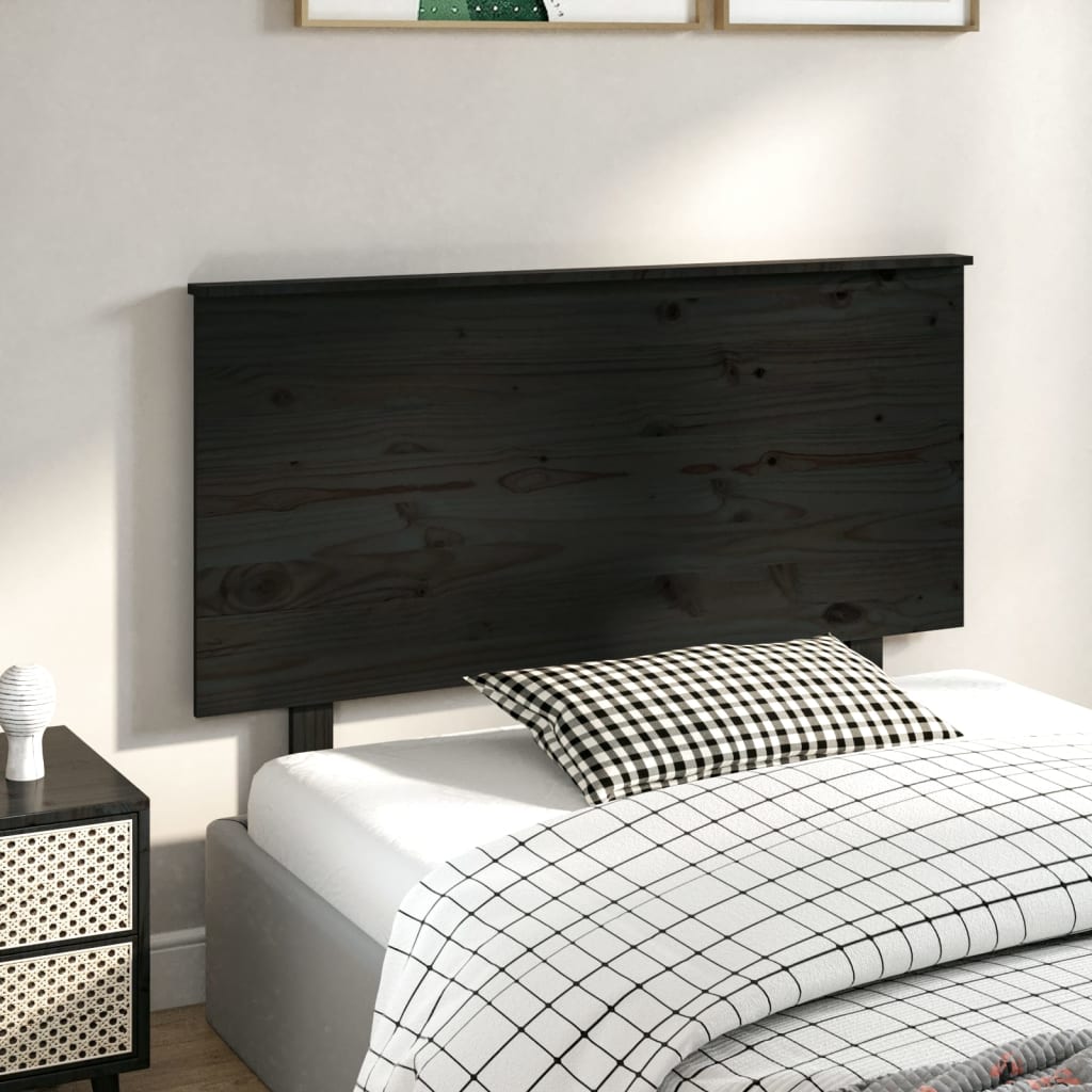 fekete tömör fenyőfa ágyfejtámla 124x6x82,5 cm