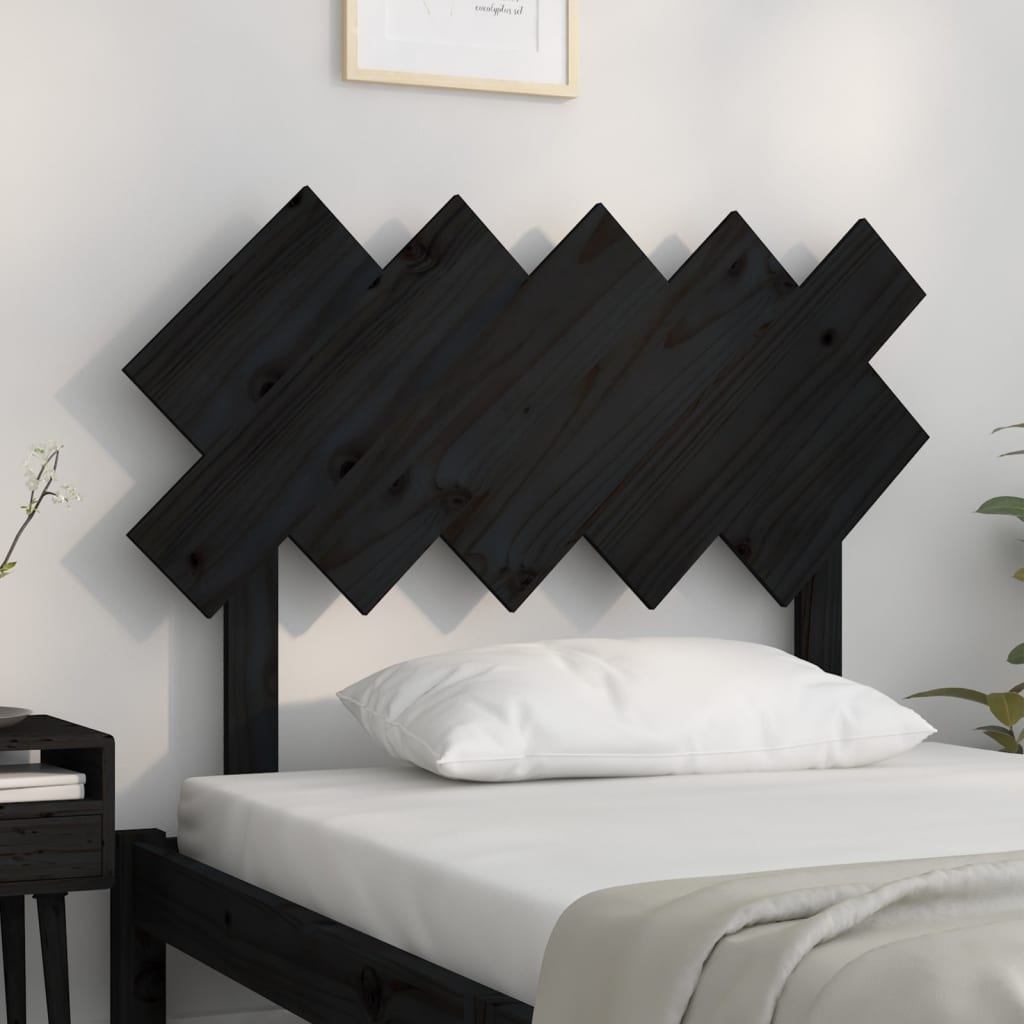 fekete tömör fenyőfa ágyfejtámla 104x3x80,5 cm