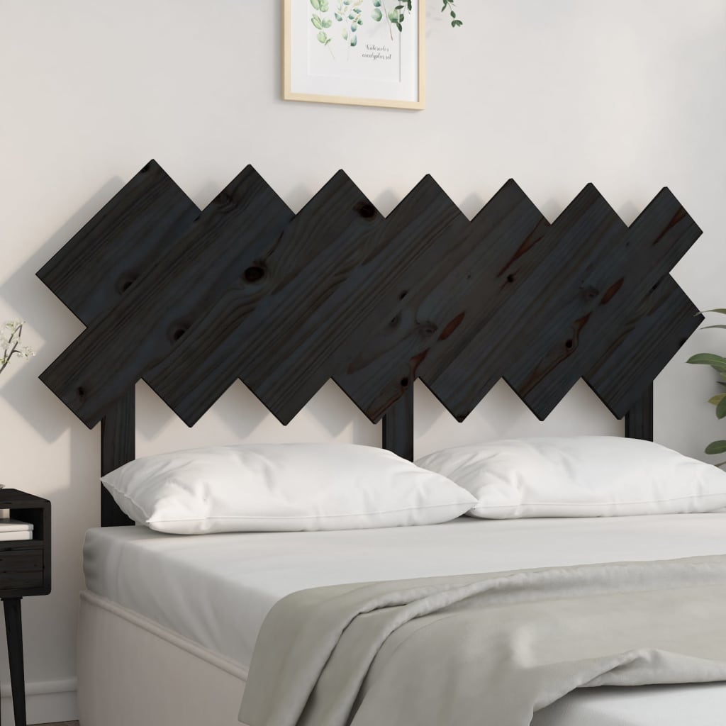 fekete tömör fenyőfa ágyfejtámla 141x3x80,5 cm