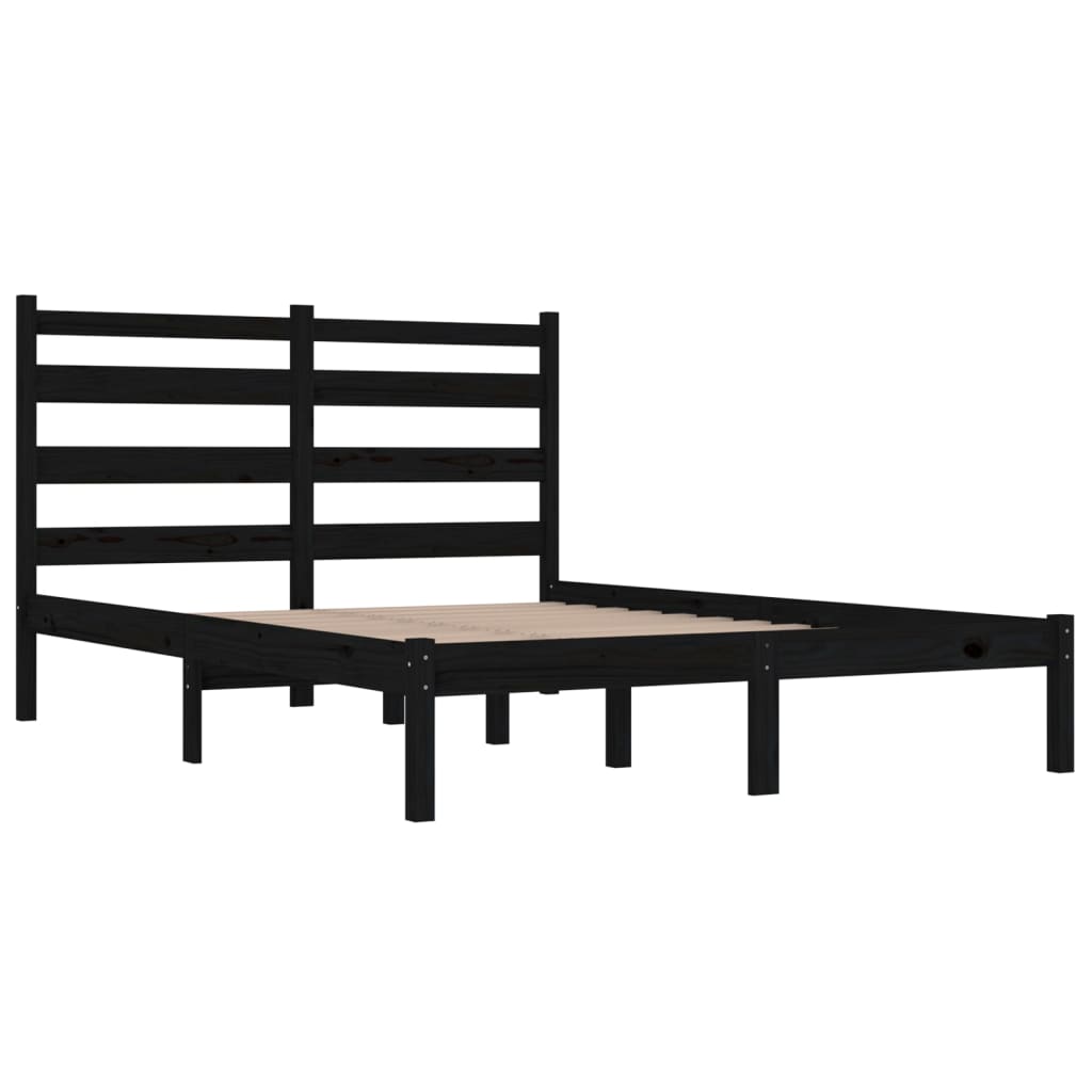 fekete tömör fenyőfa ágykeret 200 x 200 cm