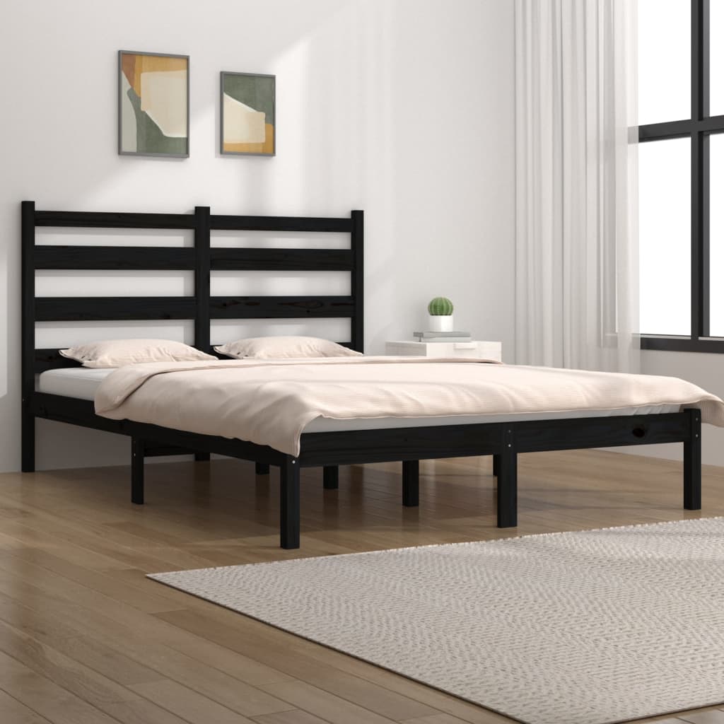 fekete tömör fenyőfa ágykeret 200 x 200 cm