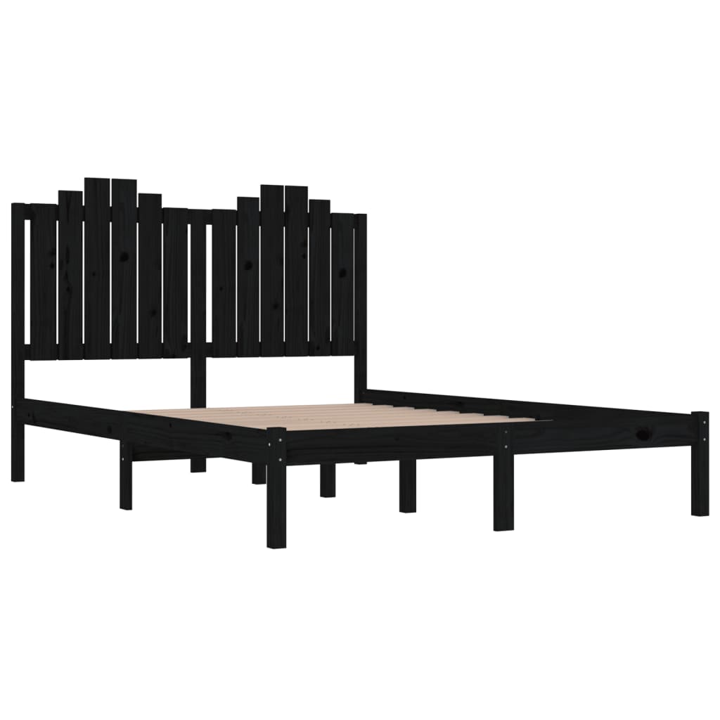 fekete tömör fenyőfa ágykeret 200 x 200 cm