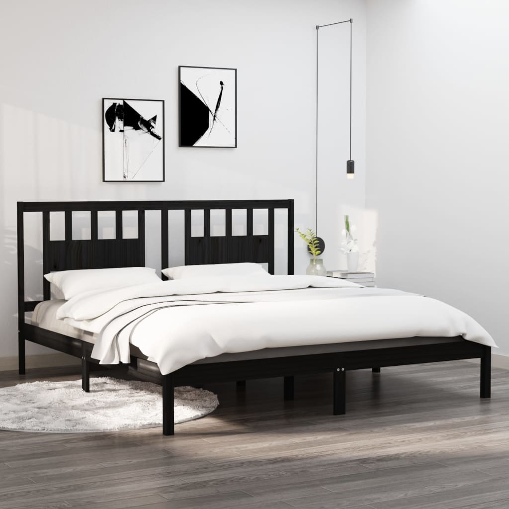 fekete tömör fenyőfa ágykeret 200 x 200 cm