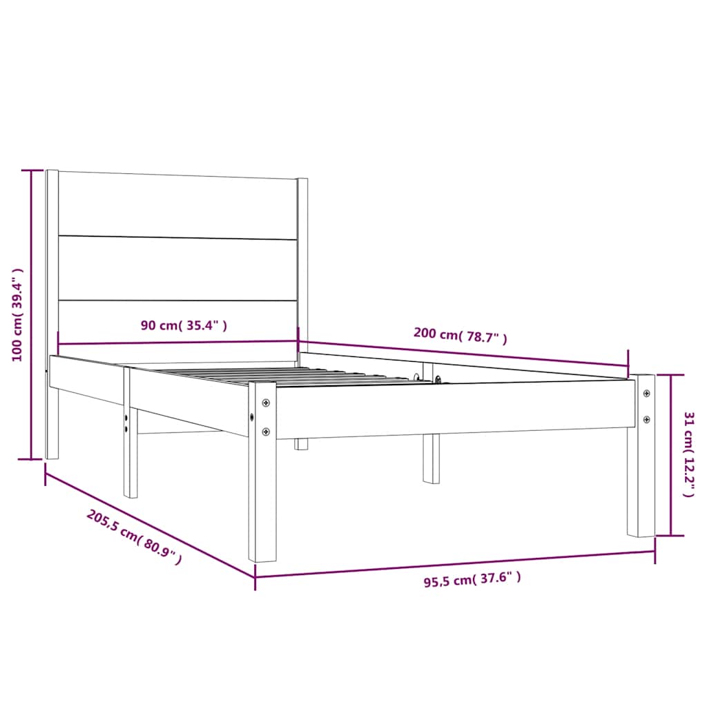 tömör fenyőfa ágy matrac nélkül 90 x 200 cm