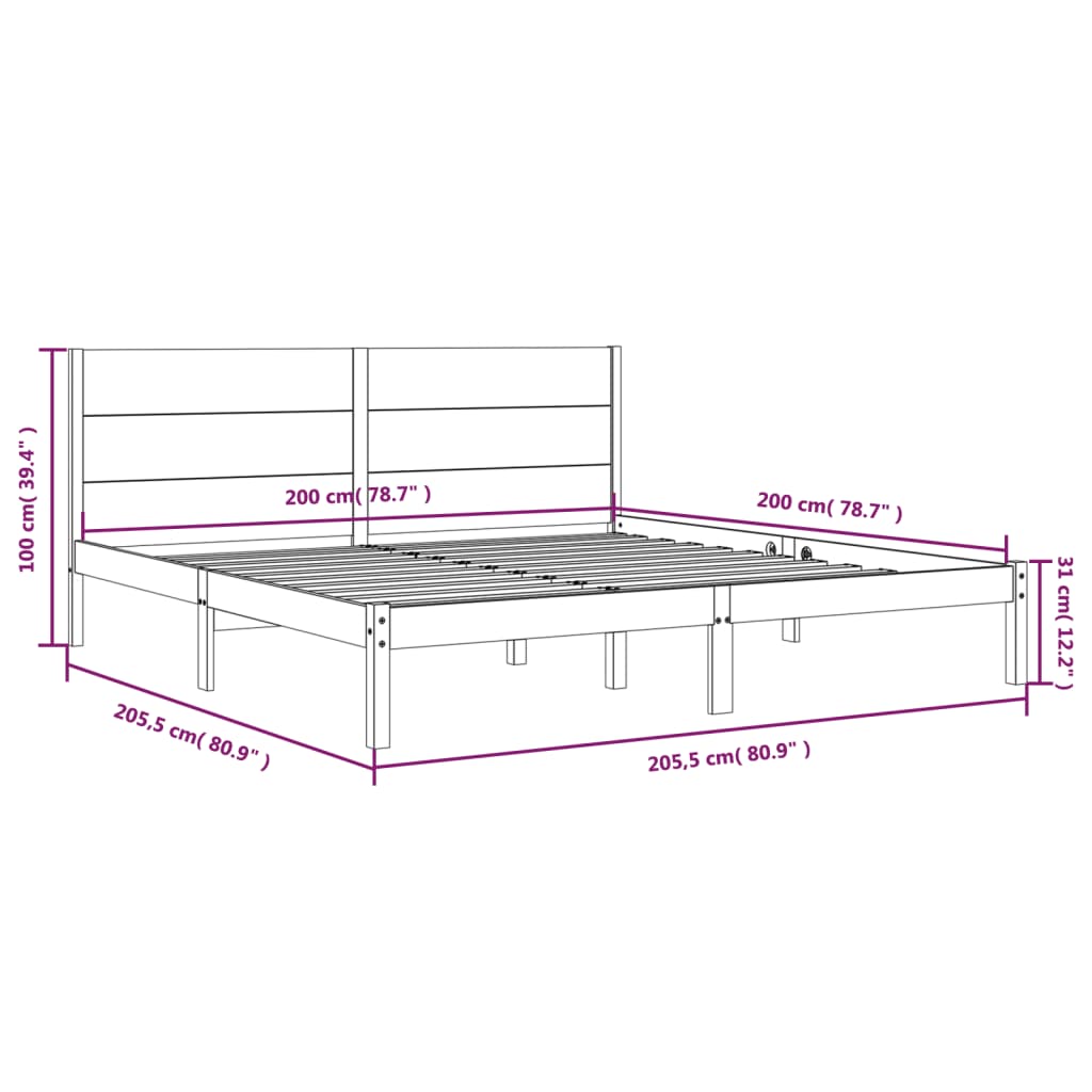 tömör fenyőfa ágy matrac nélkül 200 x 200 cm