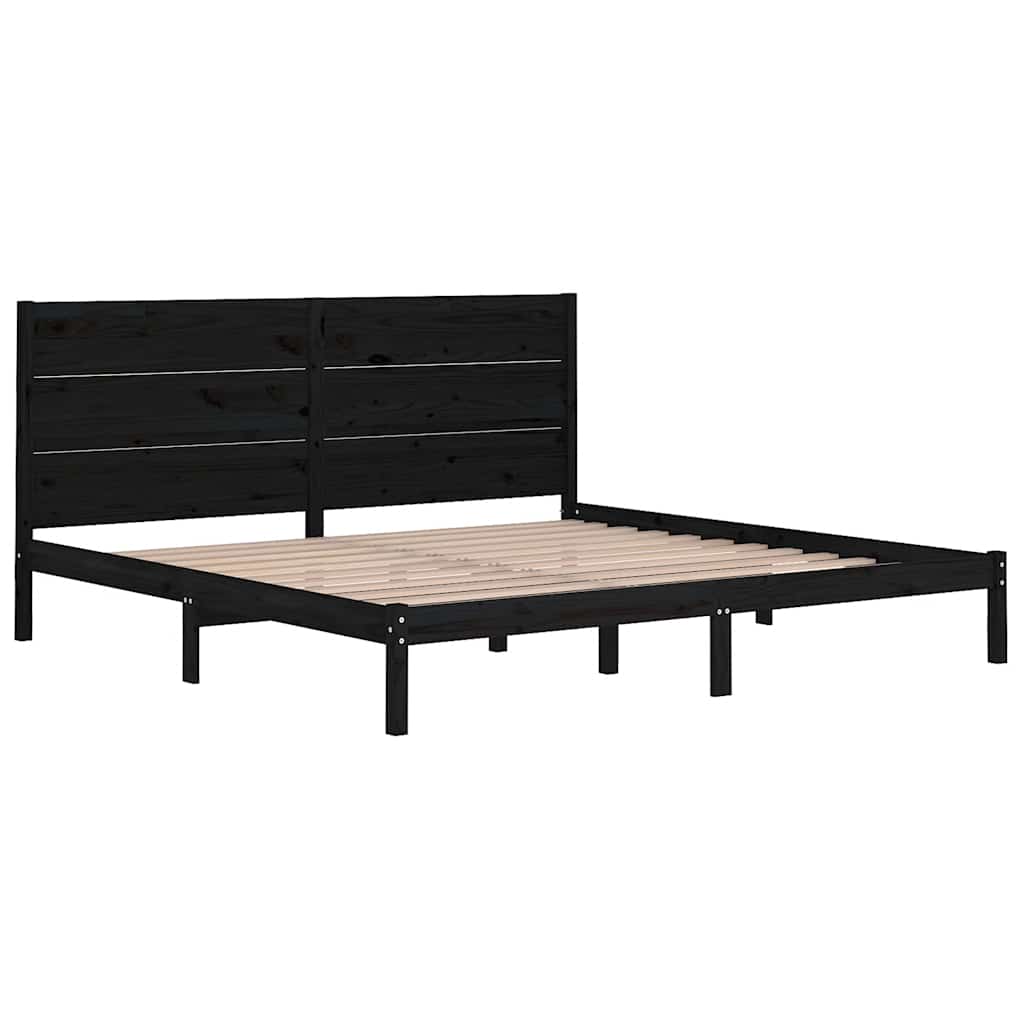 fekete tömör fenyőfa ágykeret 200 x 200 cm