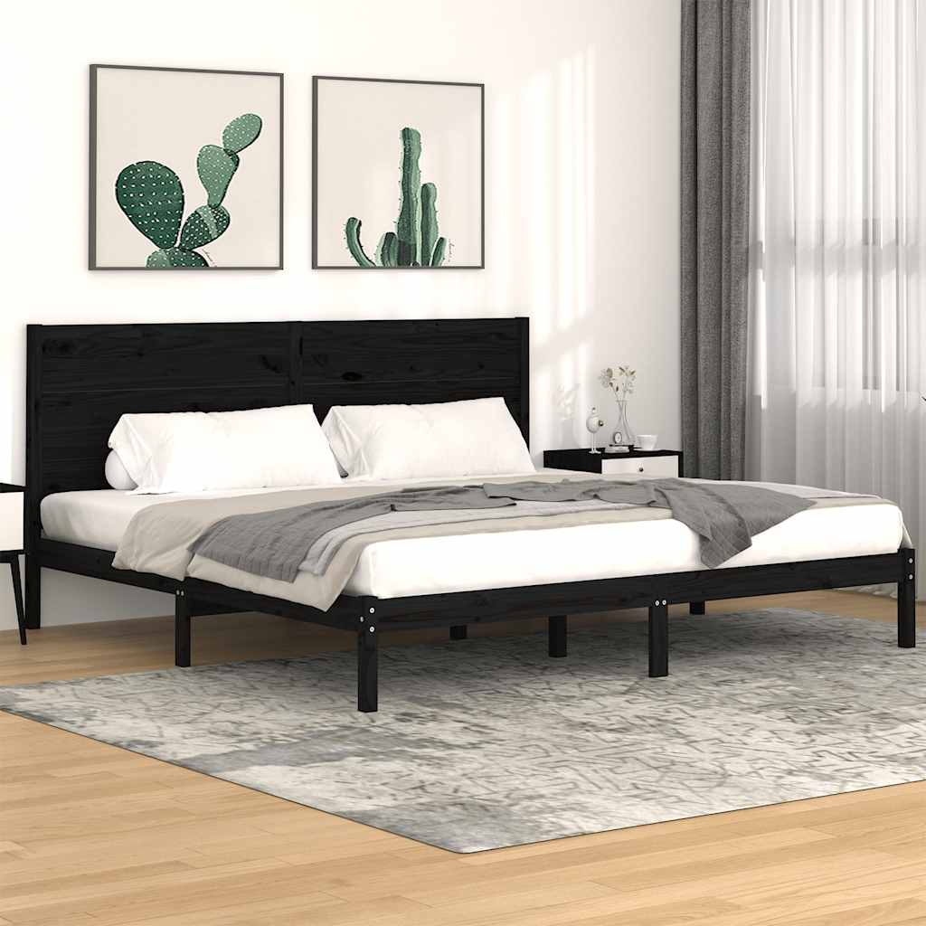 fekete tömör fenyőfa ágykeret 200 x 200 cm