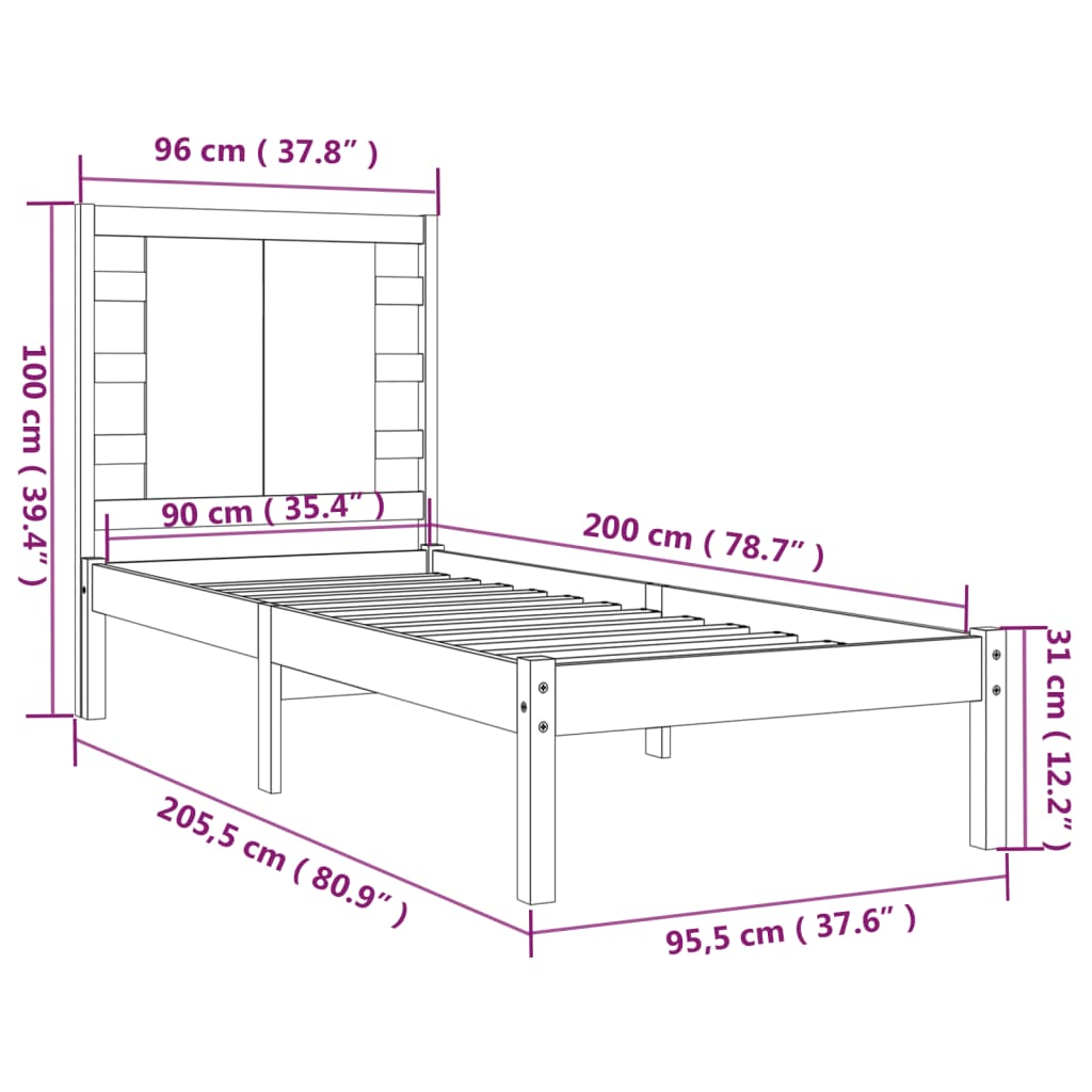 tömör fenyőfa ágy matrac nélkül 90 x 200 cm