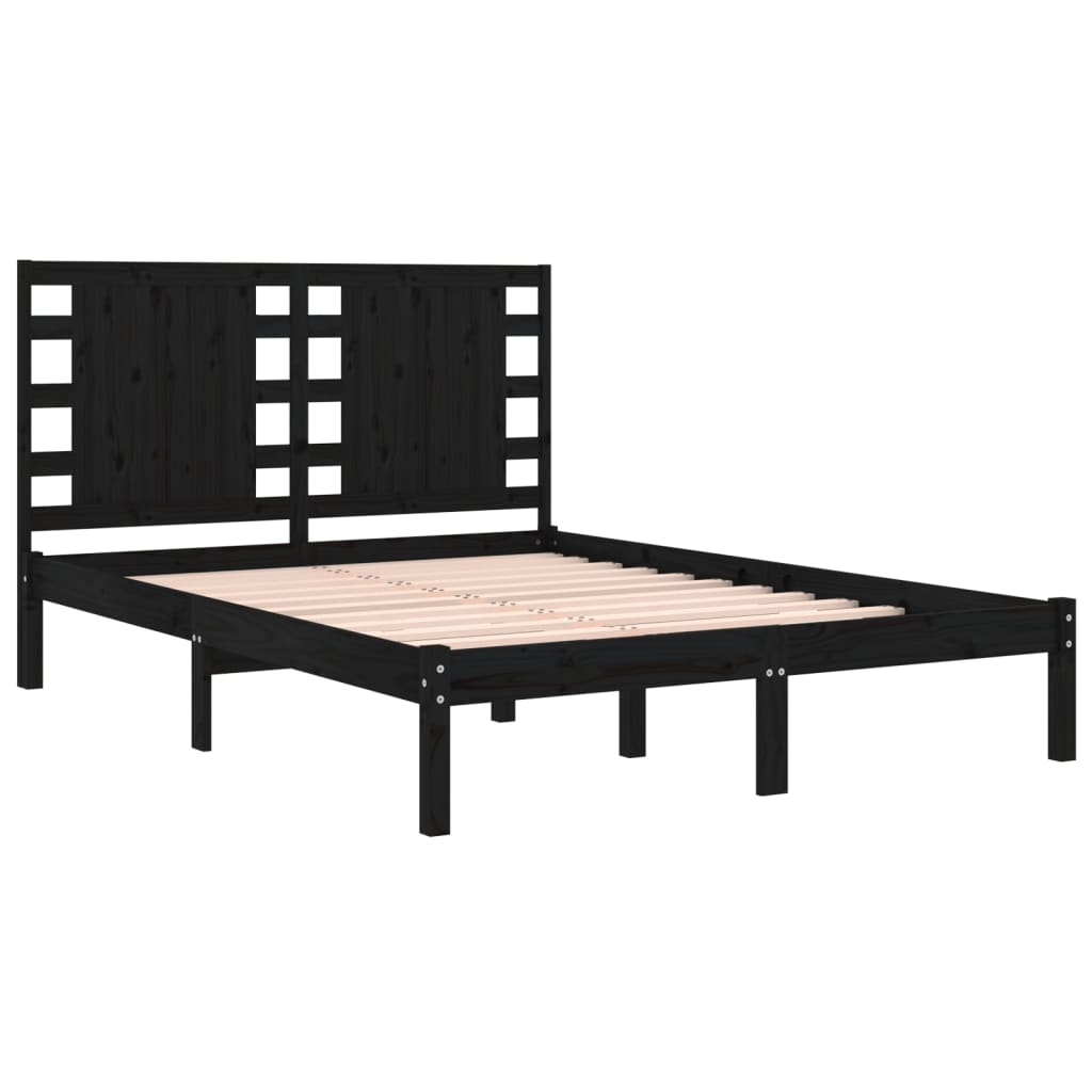 fekete tömör fenyőfa ágykeret 200 x 200 cm
