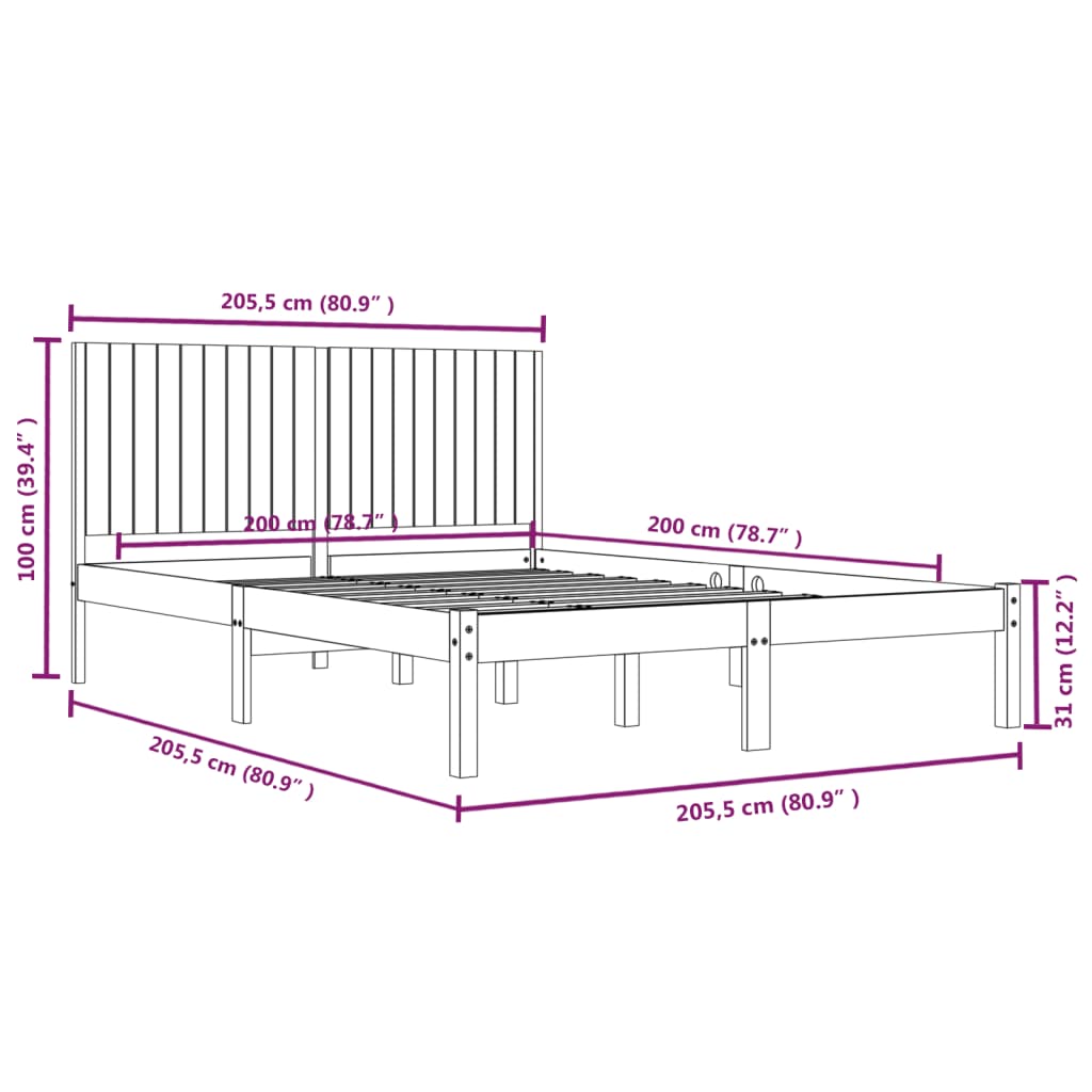 fehér tömör fenyőfa ágy matrac nélkül 200 x 200 cm