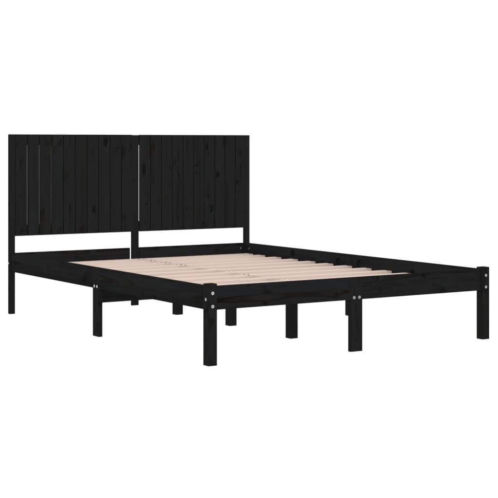 fekete tömör fenyőfa ágykeret 200 x 200 cm