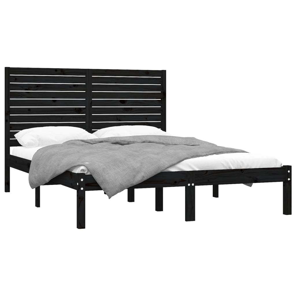 King Size fekete tömör fa ágykeret 150 x 200 cm