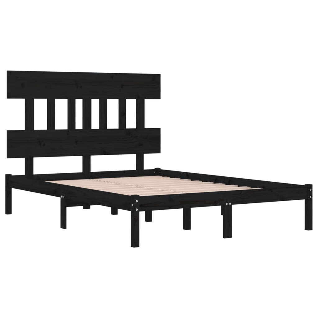 fekete tömör fa ágykeret 200x200 cm