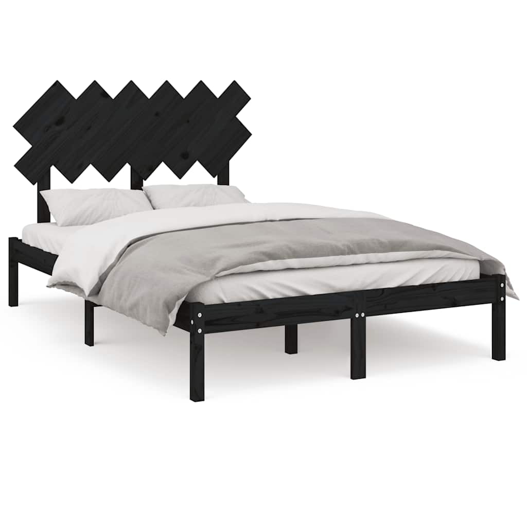 fekete tömör fa ágykeret 135 x 190 cm (Double)