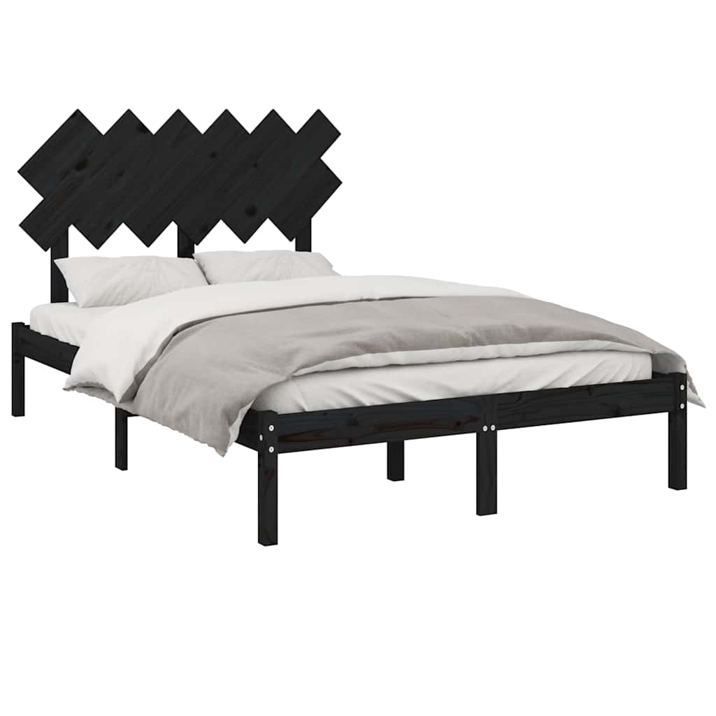 fekete tömör fa ágykeret 135 x 190 cm (Double)