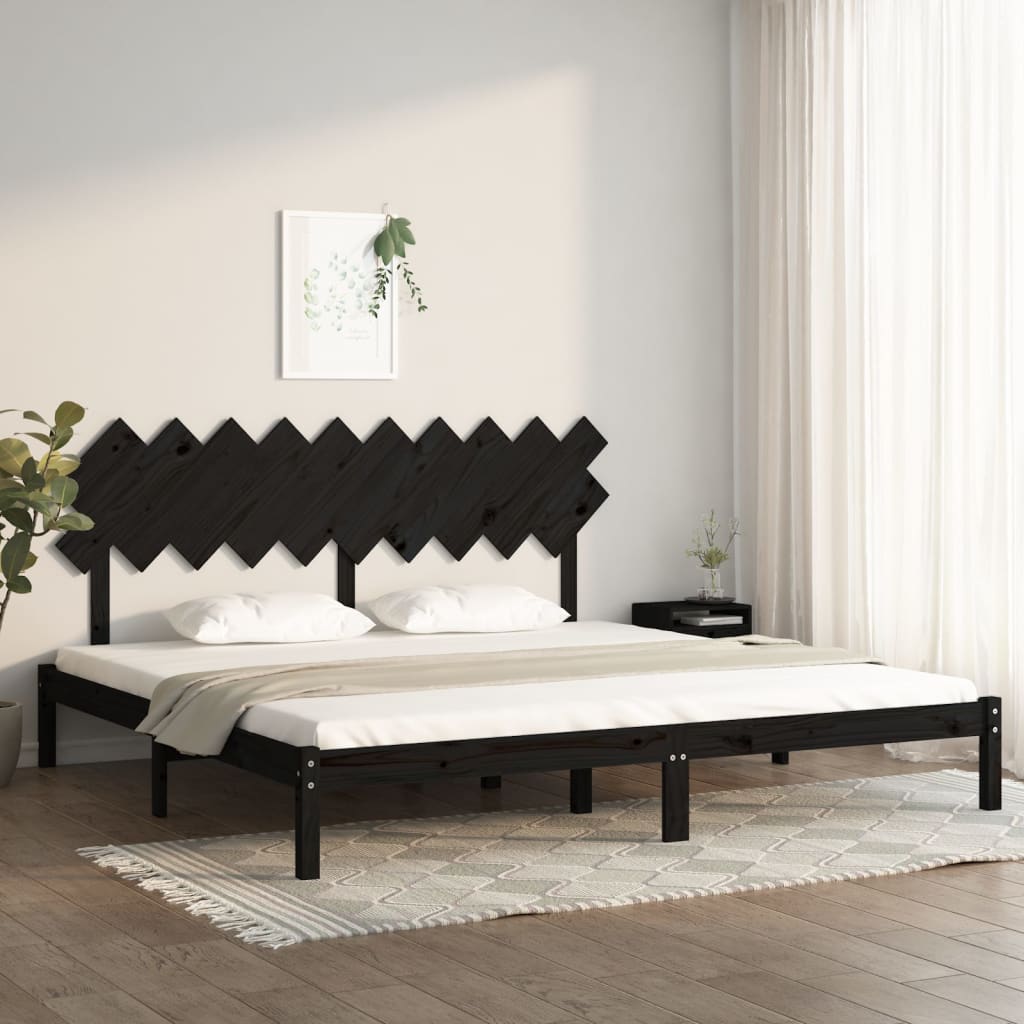 fekete tömör fa ágykeret 200 x 200 cm