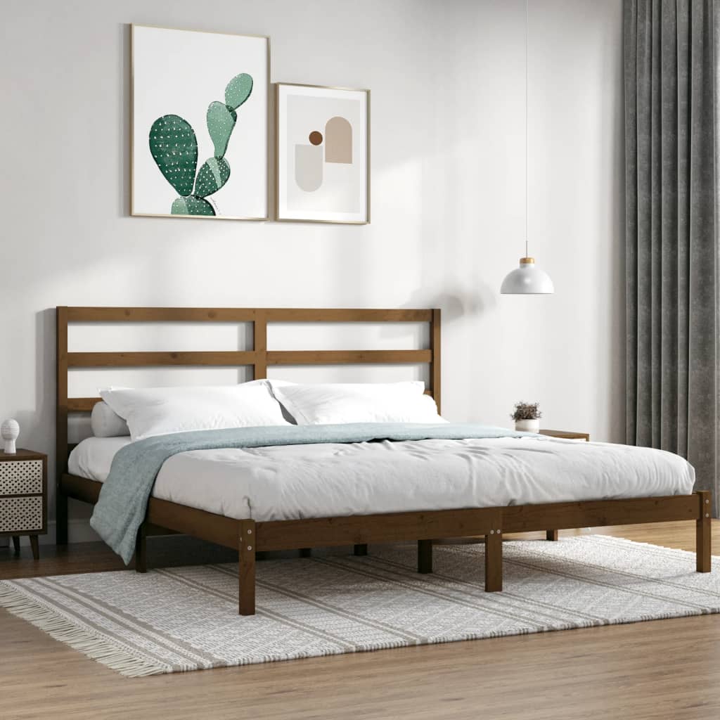 mézbarna tömör fenyőfa ágykeret 200 x 200 cm