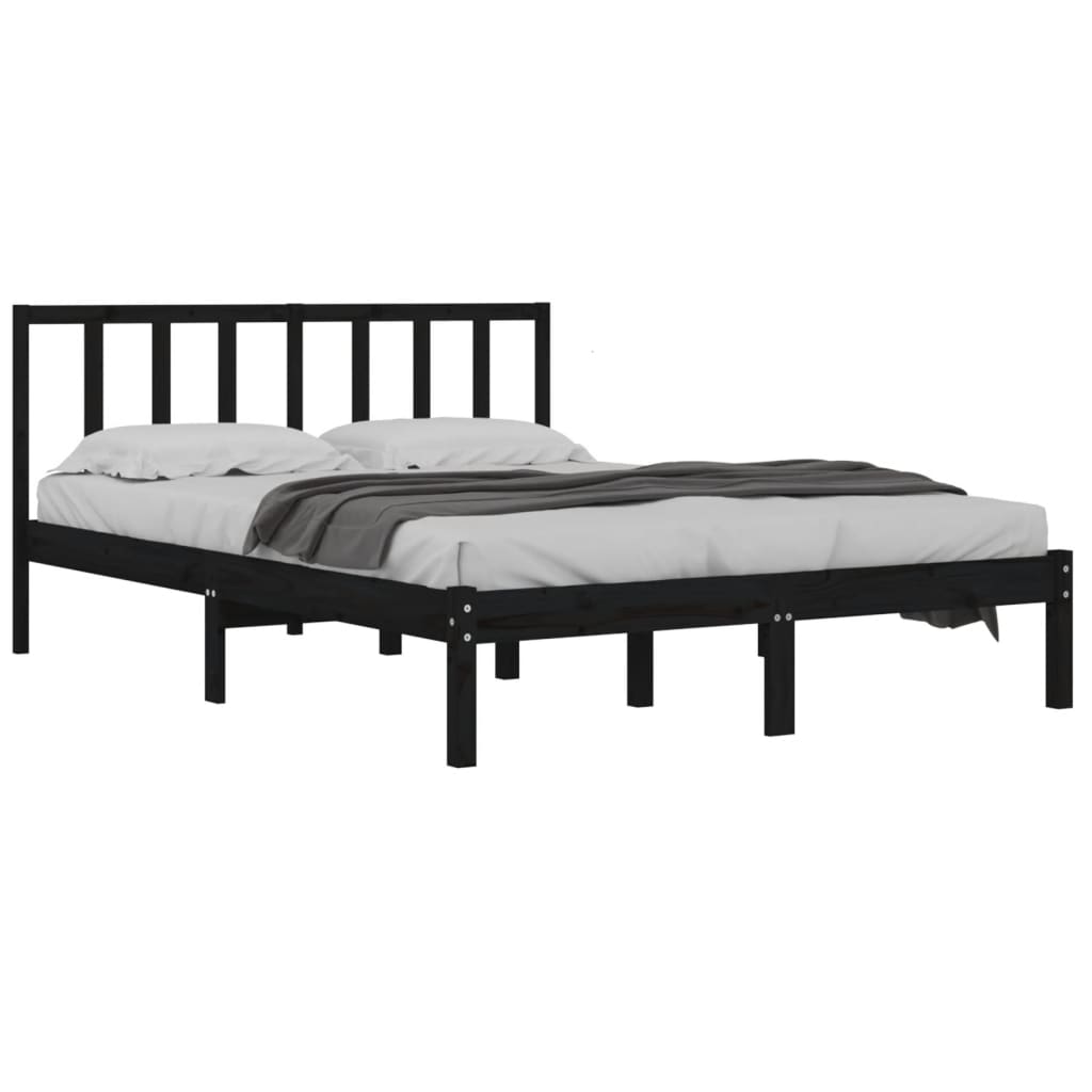 King Size fekete tömör fenyőfa ágykeret 150 x 200 cm