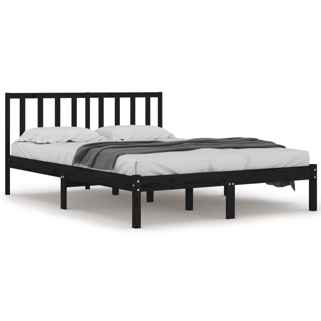 fekete tömör fenyőfa ágykeret 200 x 200 cm