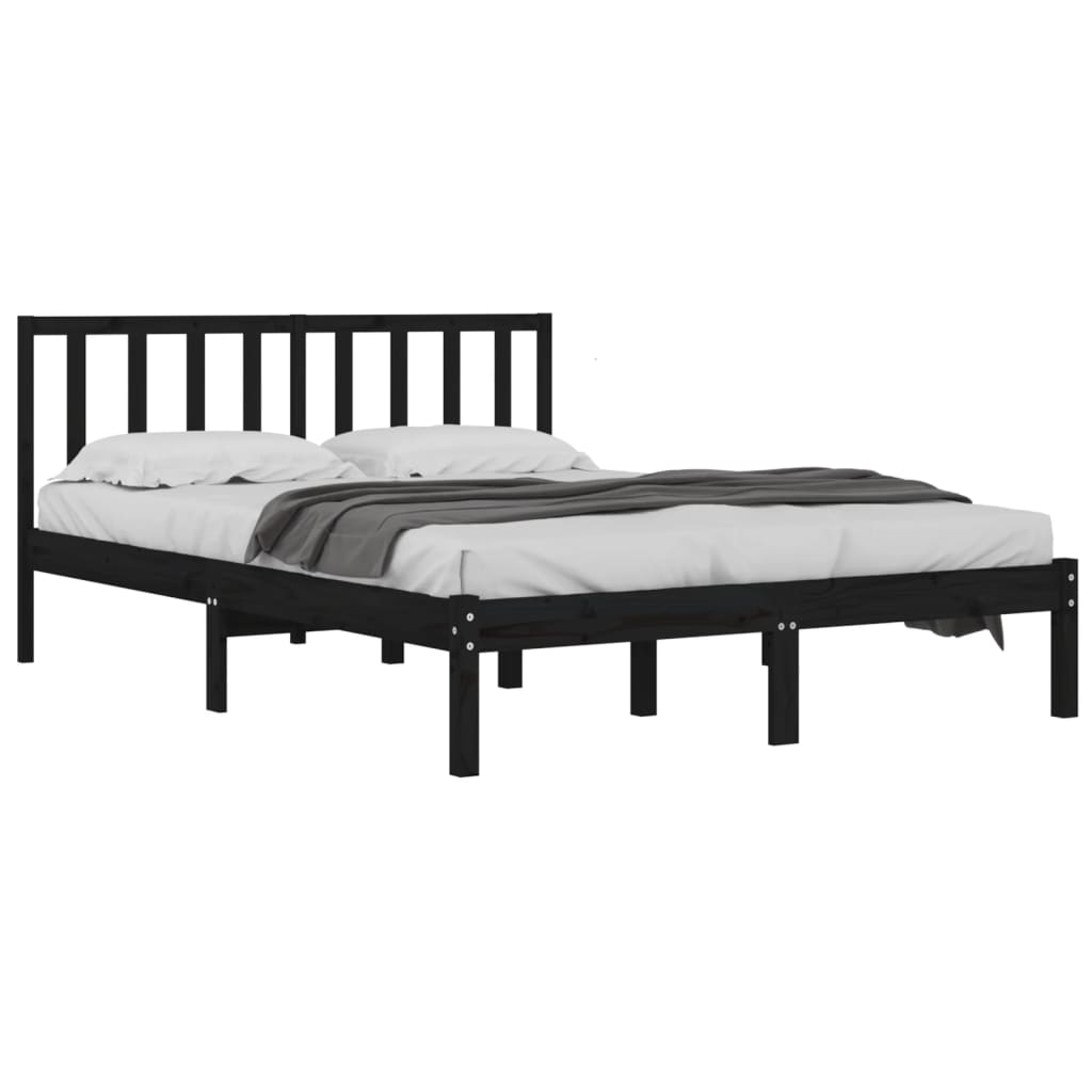 fekete tömör fenyőfa ágykeret 200 x 200 cm