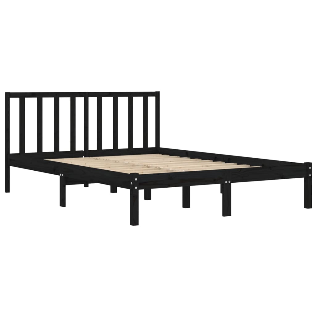 fekete tömör fenyőfa ágykeret 200 x 200 cm