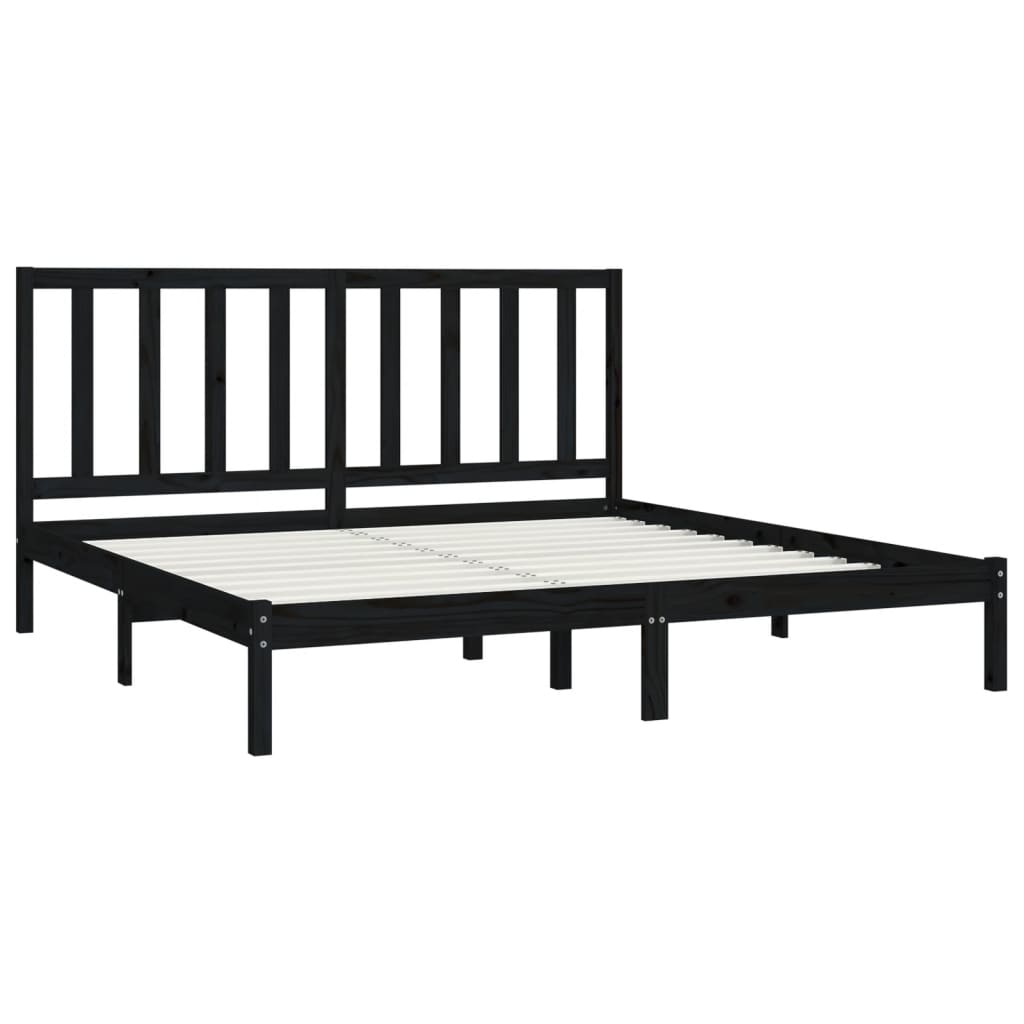 fekete tömör fenyőfa ágykeret 200 x 200 cm