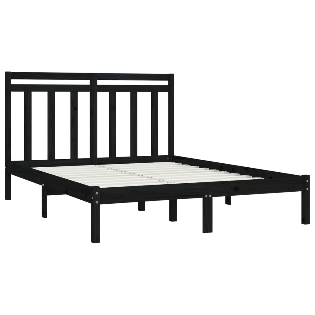King Size fekete tömör fa ágykeret 150 x 200 cm