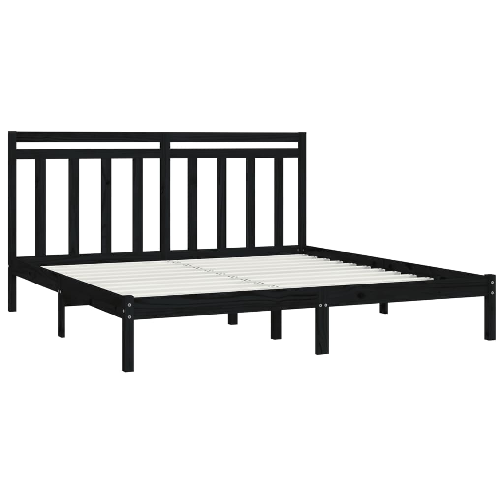 fekete tömör fa ágykeret 200 x 200 cm