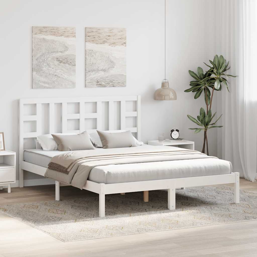 King Size fehér tömör fa ágykeret 150 x 200 cm