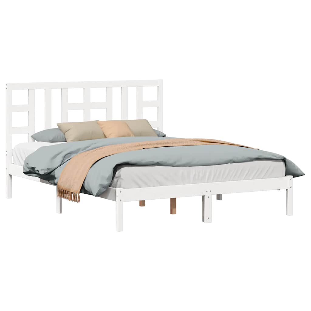 King Size fehér tömör fa ágykeret 150 x 200 cm