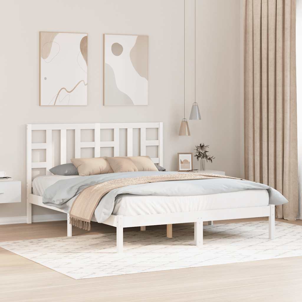 King Size fehér tömör fa ágykeret 150 x 200 cm
