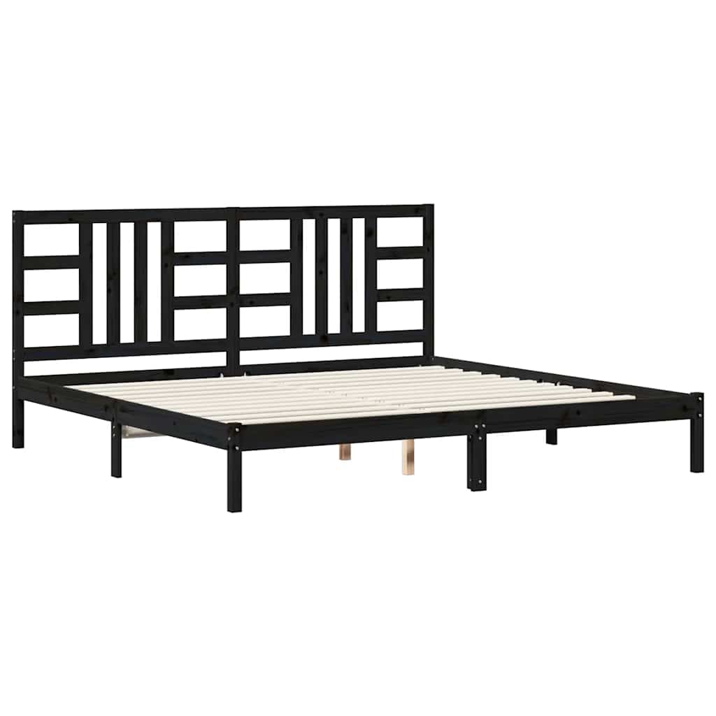 fekete tömör fa ágykeret 200 x 200 cm