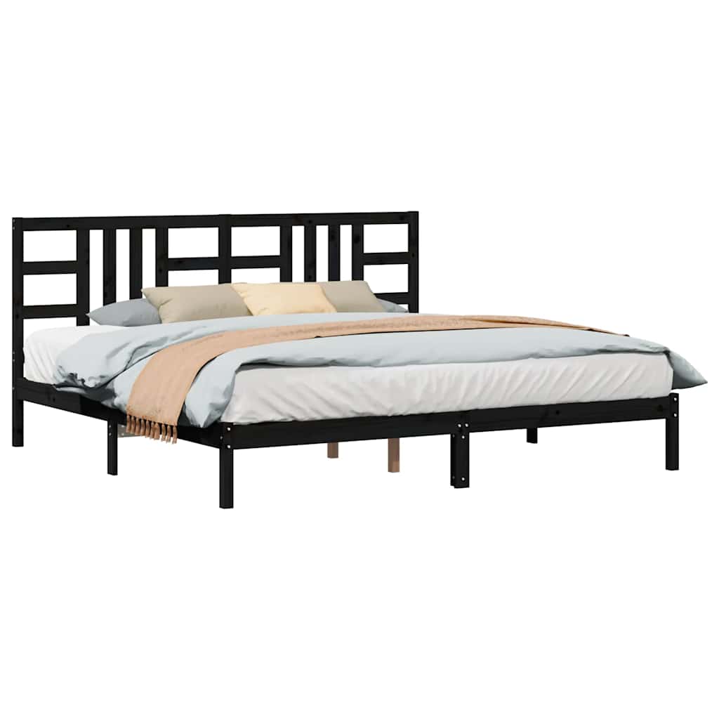 fekete tömör fa ágykeret 200 x 200 cm