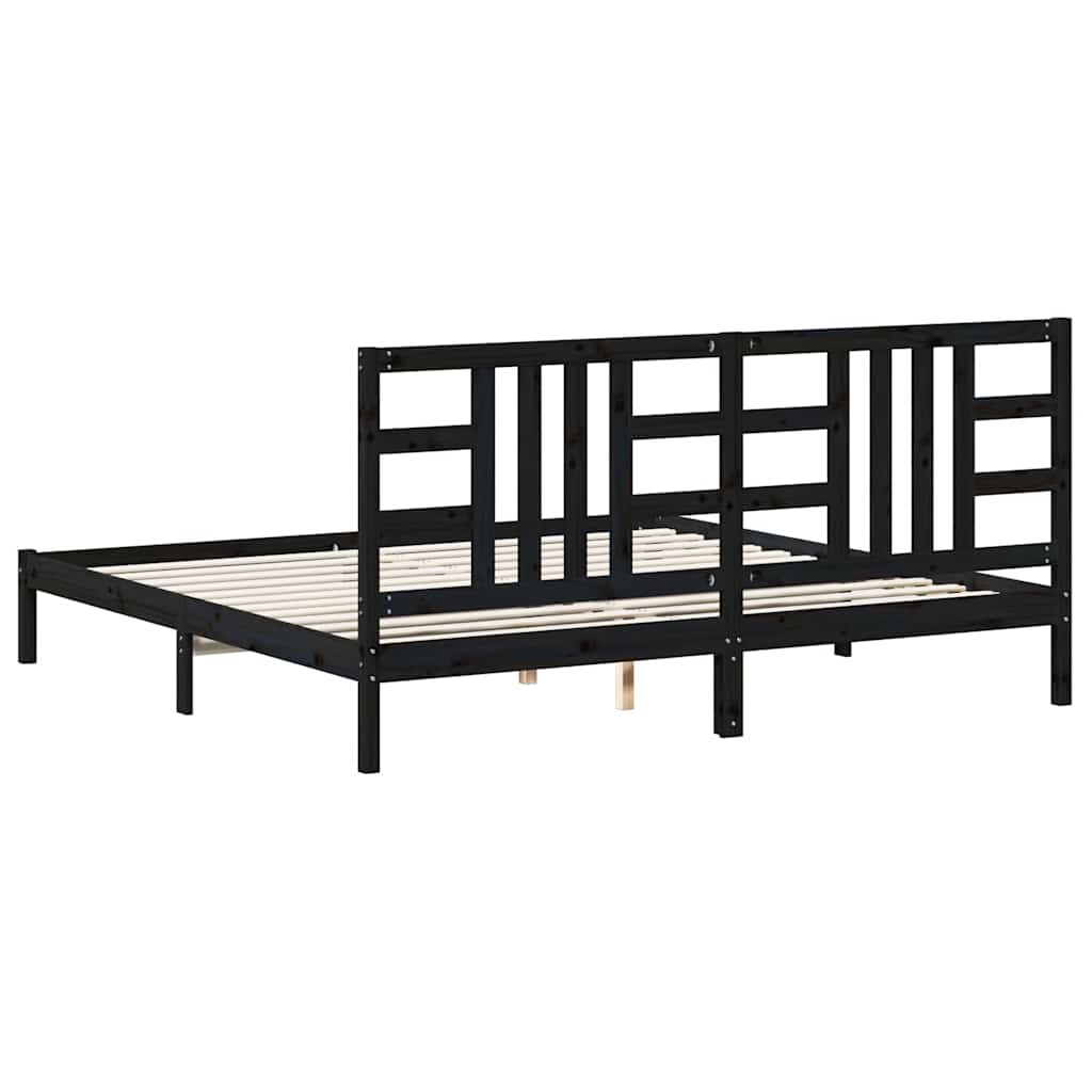 fekete tömör fa ágykeret 200 x 200 cm