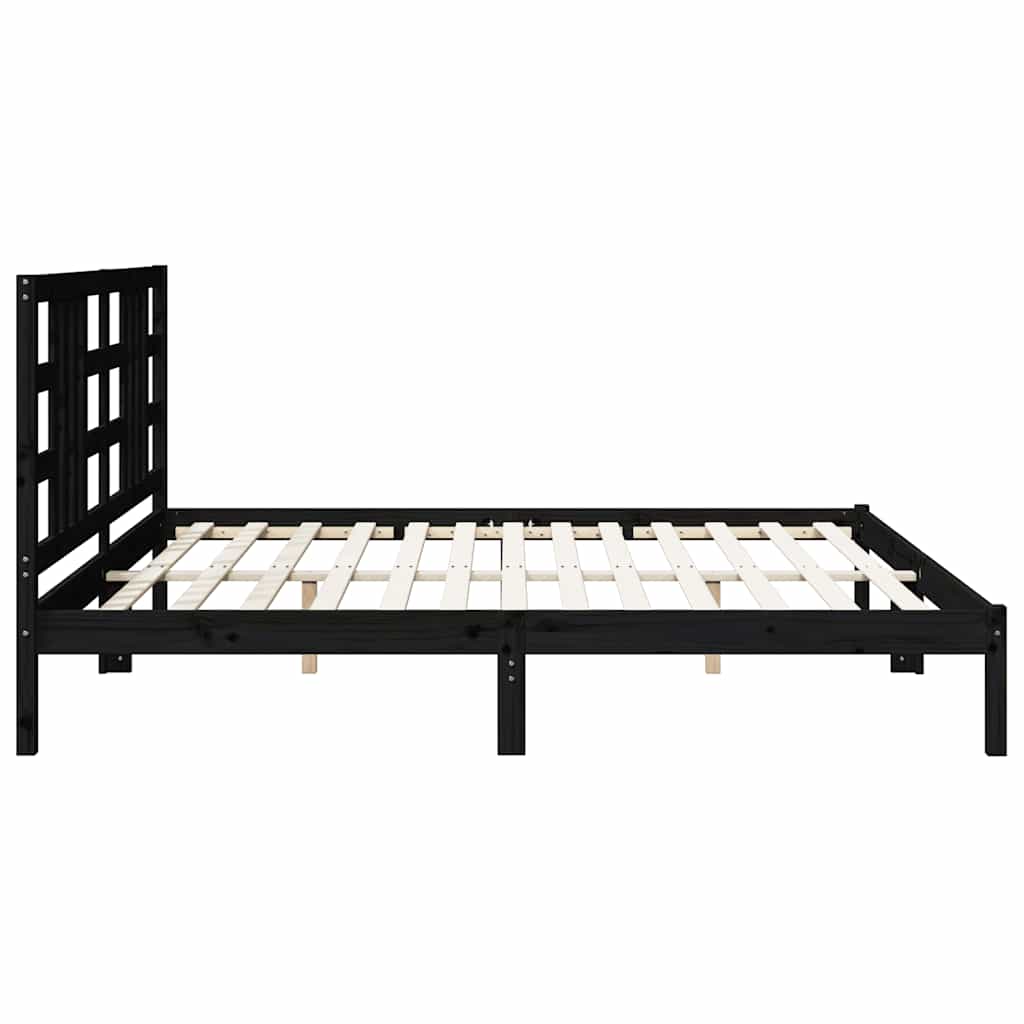 fekete tömör fa ágykeret 200 x 200 cm