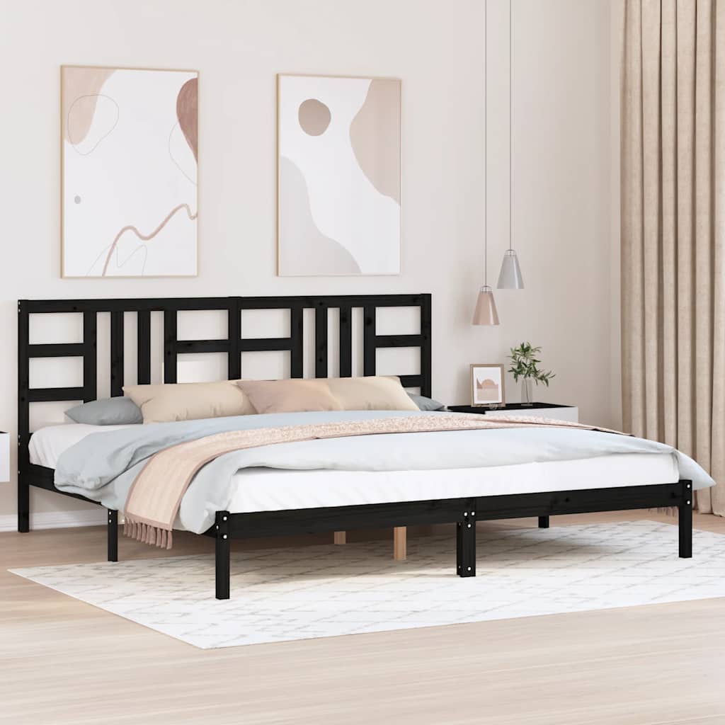 fekete tömör fa ágykeret 200 x 200 cm