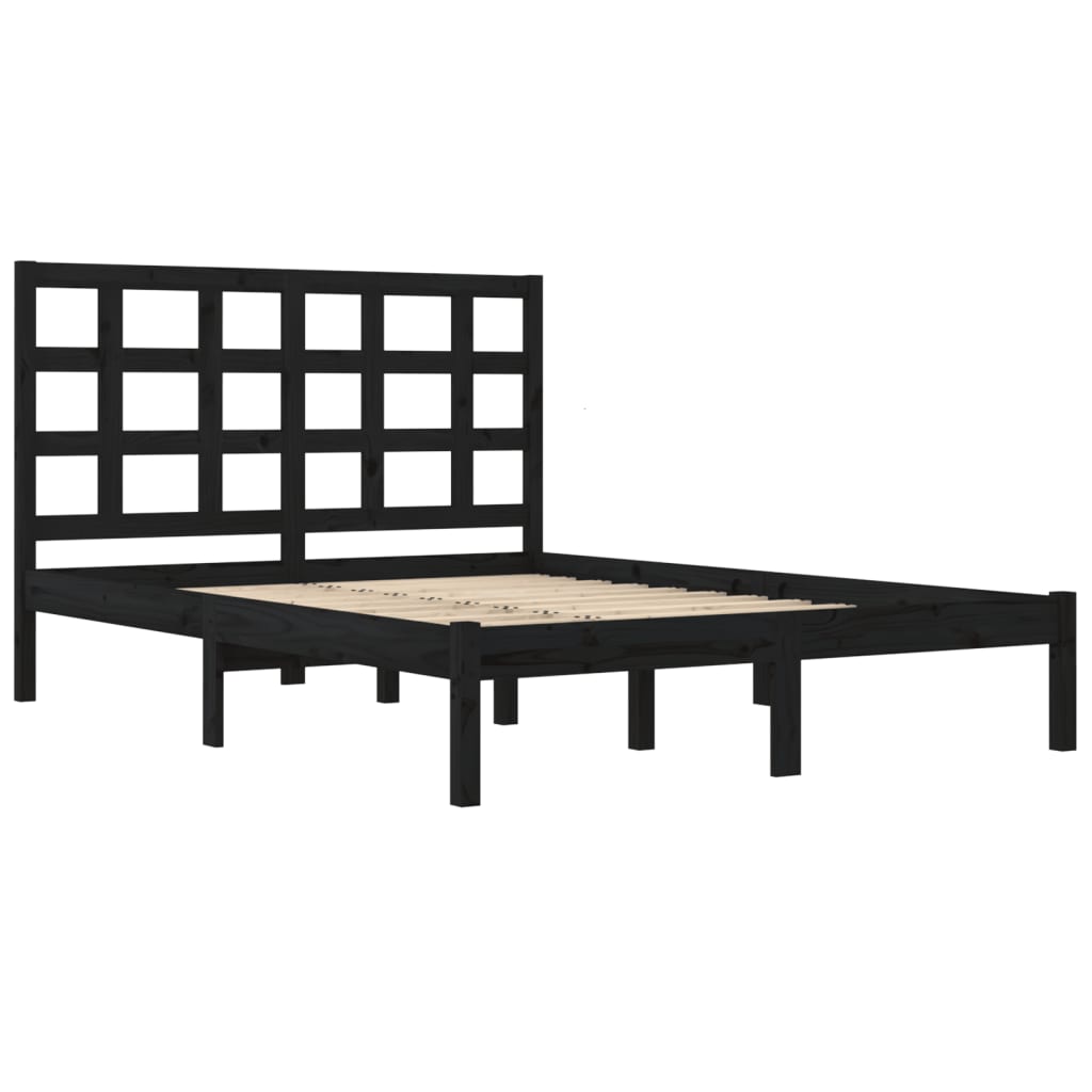 fekete tömör fa ágykeret 200 x 200 cm